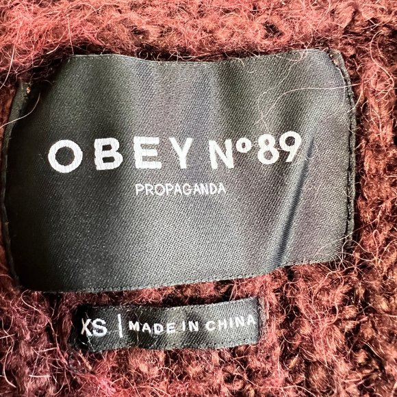 Obey No 89 Propaganda Alpaca Wool Blend Chunky Knit V-Neck Cardigan Size… - Picture 5 of 11